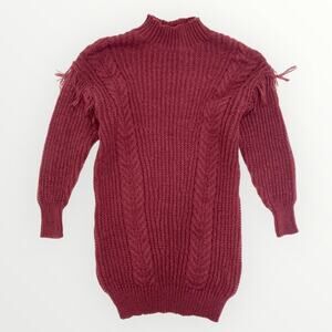 Shein Ruffle Cable Knit Sweater Women’s Medium Burgundy